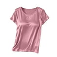 thumbnail image 2 of YHAJDS Basic Tops for Innerwear or Summer T Shirts Womens Tops Short Sleeve Round Neck Built In Bra Pullover Tee, 2 of 5