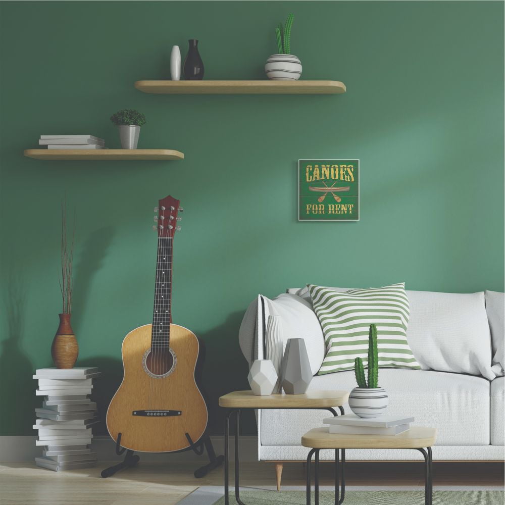 Stupell Industries Canoes For Rent Country Home Yellow Green Word Painting Wall Plaque Art by Stephanie Workman Marrott