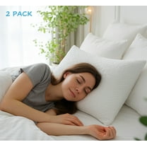 2 Pack King Size Bamboo Pillow, Memory Foam Bed Pillows with Washable Pillowcases, King (2 Pack)