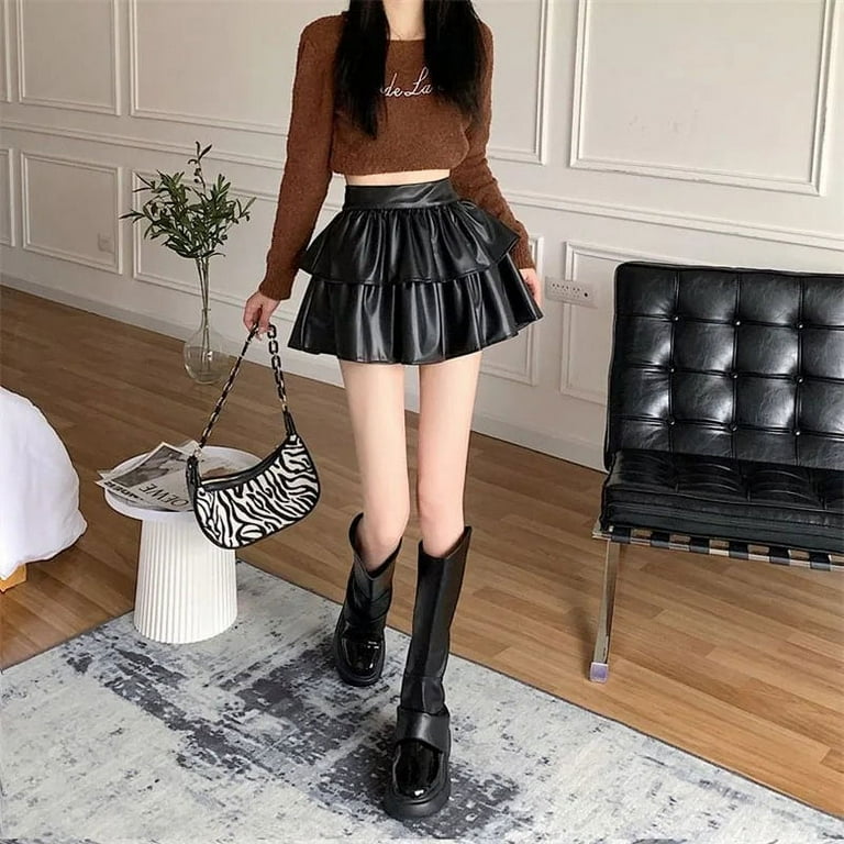 Black PU Leather Skirts Women Korean Style High Waist Black PU Leather Skirts Women Korean Style High Waist
