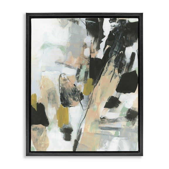 Stupell Industries Abstract Paint Streaks Abstract Painting Black Floater Framed Canvas Art Print Wall Art, 17 x 21