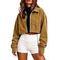 thumbnail image 2 of Mifsaly Cropped Jacket Women Corduroy Zip Up Lapel Collar Lightweight Shacket Fall Winter Trendy Casual Daily Outerwear Yellow,S, 2 of 5