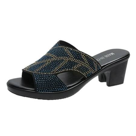 

ZTTD Fashion Women s Casual Shoes Diamond Slip-on Heels Leisure Slippers Women s Slipper A