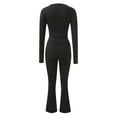 thumbnail image 6 of qolati Women's 2 Piece Lounge Sets Basic Long Sleeve Cropped Top Casual Outfits Y2k Stretchy Flare Pants Set Yoga Tracksuit, 6 of 7