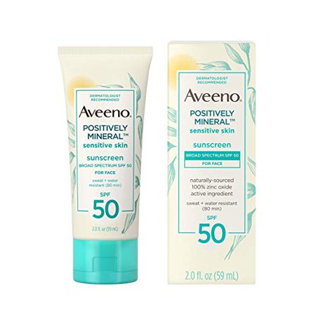 Aveeno Positively Mineral Sensitive Face Sunscreen SPF 50, 2 fl. (Best Sunblock For Acne Prone Skin 2019)