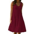 thumbnail image 2 of Plus Size Women Dress , Womens Fashion Holiday Summer Solid Color Sleeveless Party Beach Dress(Wine,XXXL), 2 of 8