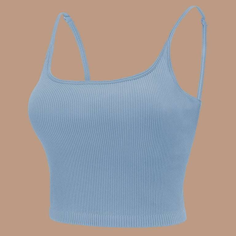 Women's Comfortable and Summer New Square Neck Rib Sports Breathable  Fitness Tank Top Bra Bras for Women Blue XL 