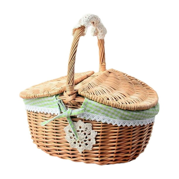 Cesta de picnic de mimbre decorativa con tapa y asa Cesta tejida de mimbre para parque Pequeño