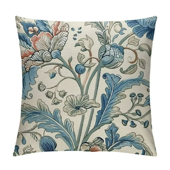 Fenyluxe Chinoiserie Flowers Trees Blue Throw Pillow Cover,Floral Cushion Case Outdoor Decoration for Sofa Couch Farmhouse 12x12in