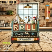 1pc 2d flat Rotating acrylic display featuring vintage circus train scene with animated performers and animals perfect for home office collection or event centerpiece