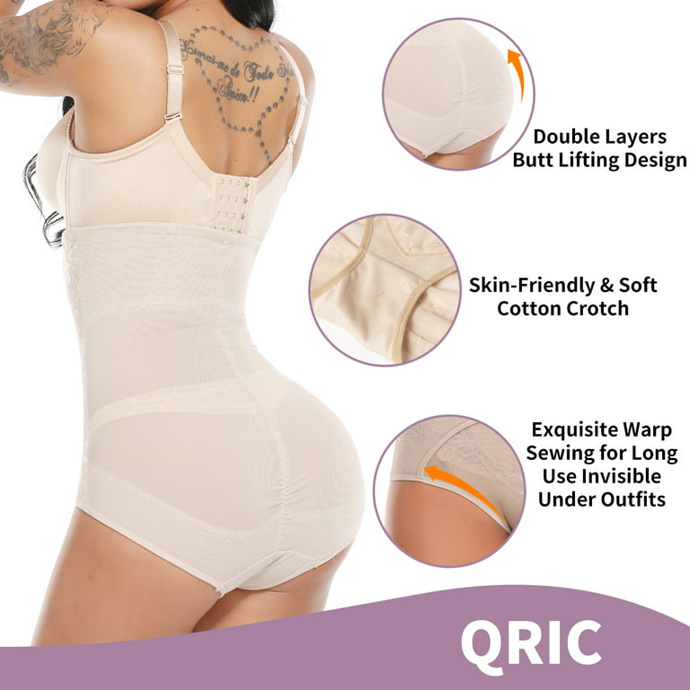 QRIC Women's High Waist Tummy Control Shapewear Waist Cincher Girdle Thong  Panties Hip Lifter Seamless Body Shaper Underwear - Beige (XL)