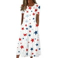 thumbnail image 3 of White Prom Dress, American Flag T Shirt Long Dresses Casual Cotton 4Th Of July Patriotic Short Sleeve Round Neck Pocket Dress Red Blue Sneaker Ball Dress For Maxi Dresses (XXL, White) ZMTing, 3 of 4