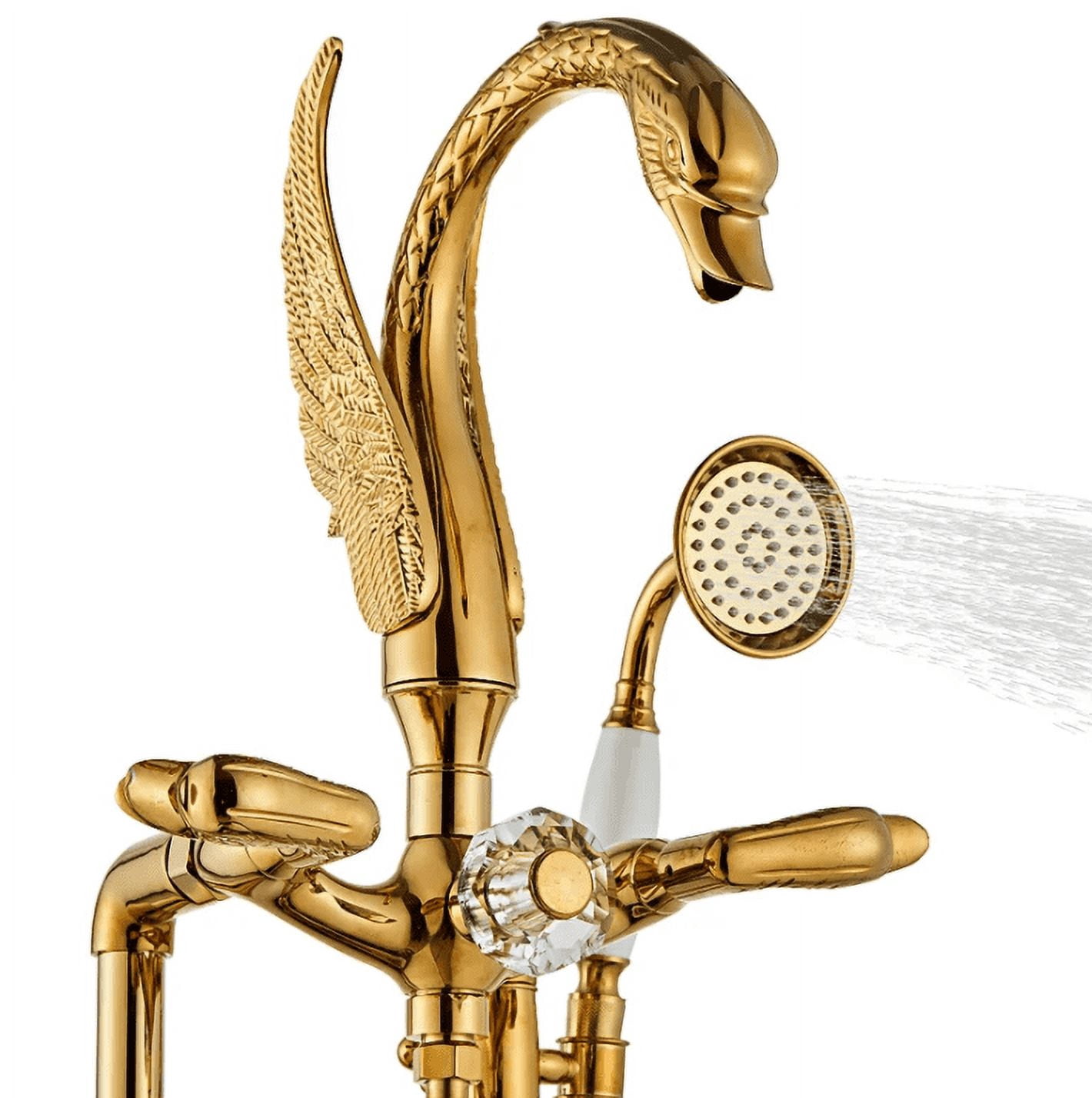 Gold Floor Stand Swan Bathtub Faucet