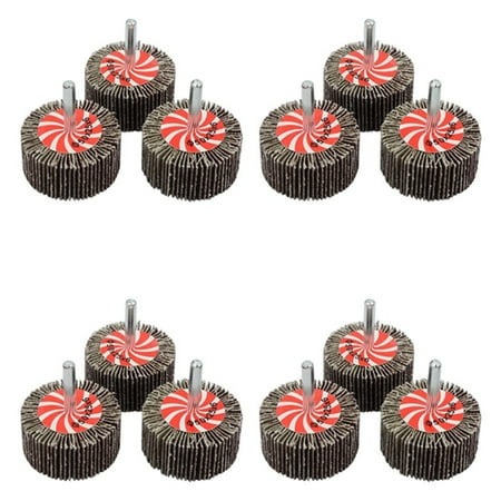 

12 Packs 2 Inch 80 Grit Abrasive Mounted Flap Wheel Sander 1/4 Inch Round Sanding Wheel