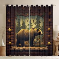 Homewish Safari Bear Black Out Curtains,Country Farmhouse Cabin Curtains Pack of 2 (42x63 Each),Brown Pine Cone Bedroom Curtains For Boys,Super Cozy Room Decor
