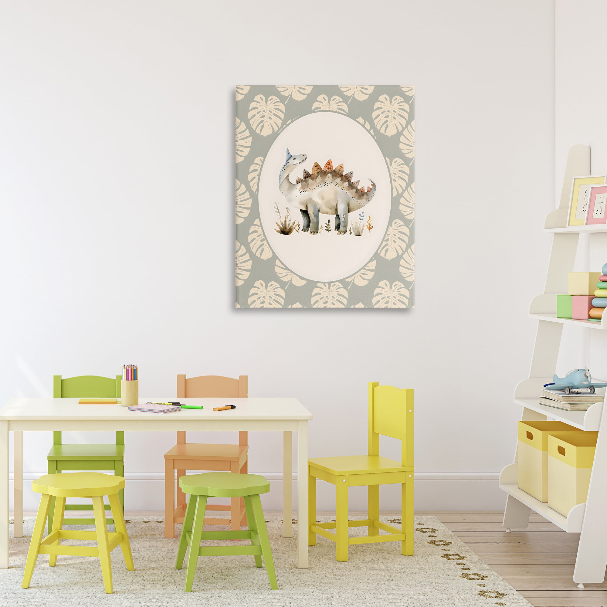 Stupell Industries Watercolor Dinosaur Monstera Border Canvas Wall Art, design by LSR Design Studio