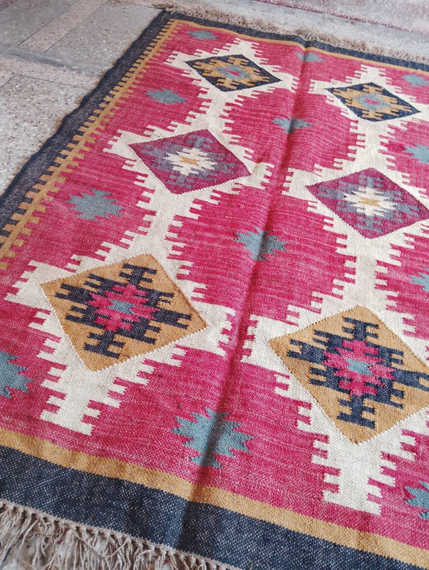 8x10'feet Area Rug For Live Room Wool And Jute Rug In Red Color Handmade Kilim Dhurrie Rug For Beedroom Dining Room Home Office