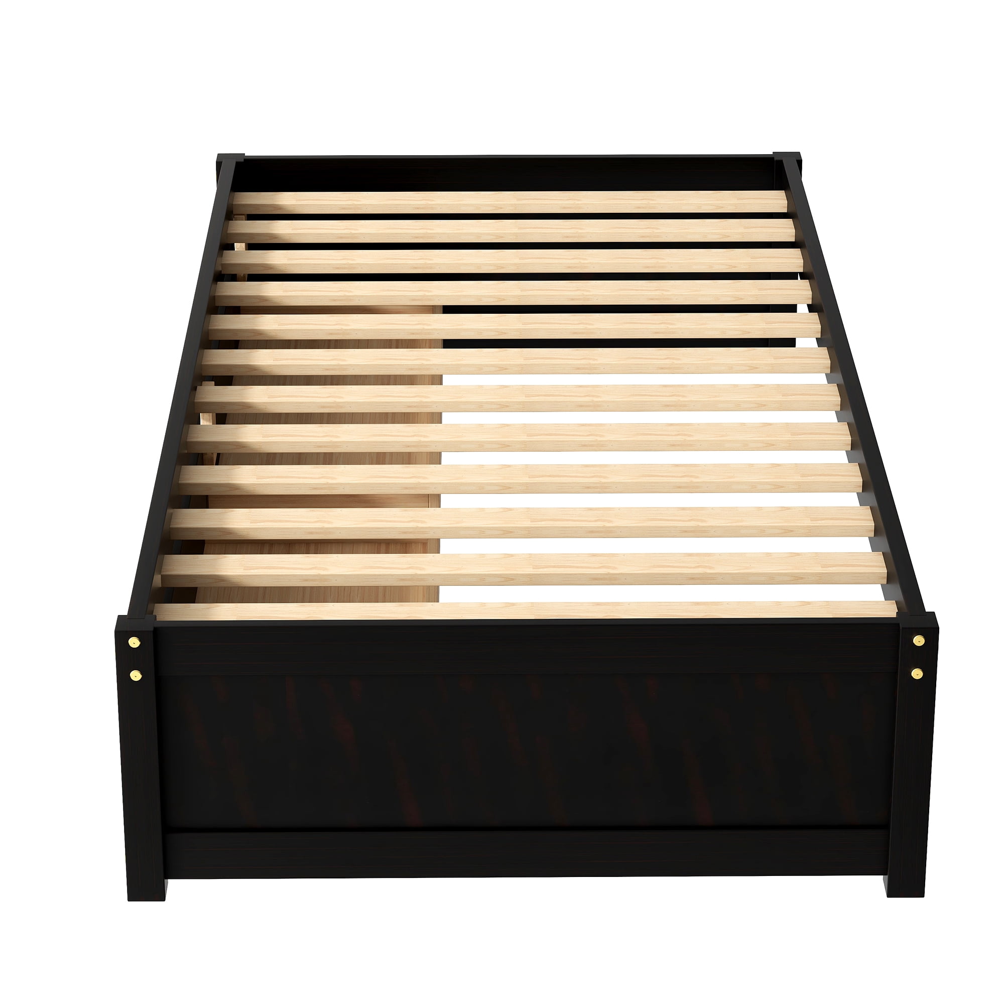 DEALTOPS Twin Bed with 2 Drawers Solid Wood Bed Frame with Storage for Kids Teen Adults, Espresso