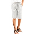 thumbnail image 2 of shoper Bermuda Shorts for Girls Elastic Waist Drawstring Knee Length Shorts Summer Lightweight Capri Pants foir Kids Linen Long Shorts with Pockets, 2 of 6