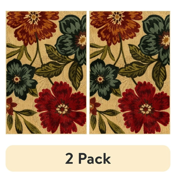 (2 pack) Mainstays Traditional Multicolor Floral Print Indoor Accent Rug, 2'6"x3'10"