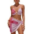 thumbnail image 2 of NTACZA Ruffle Hem Summer Bikini Tops for Women 3-Piece Floral Low Rise Swimwear Swimming Pool Beach Wear Pink L, 2 of 9