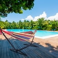 thumbnail image 2 of Hammock with Stand, Brazilian Style Hammock Bed with 8.6ft Heavy Duty Steel Stand and Carrying Bag, Portable Double Hammock for Patio Balcony Deck Indoor Outdoor, Max Load 330lbs, Easy Set Up, K2197, 2 of 9