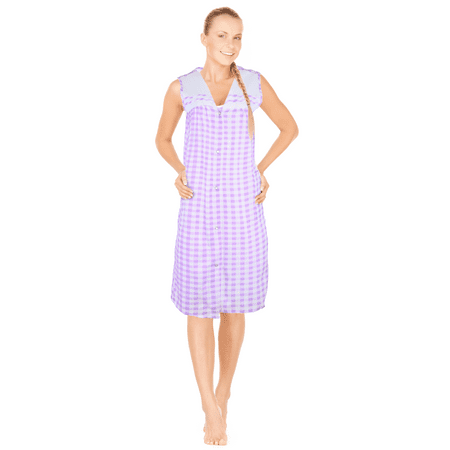 

JEFFRICO Womens Snap Front Housecoat Lounger Duster House Dress Sleeveless Nightgowns Robe Plus Size