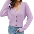thumbnail image 2 of Long Sleeve V-Neck Women Knit Cardigan Buttons Cropped Sweater, 2 of 5