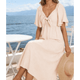 thumbnail image 3 of Summer Dress for Women Womens Spring Dresses 2026 Casual Short Sleeve V Neck Drawstring Wedding Guest Maxi Dresses Boho Beach Long Dress, 3 of 6