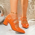 thumbnail image 4 of Xfvqtps Womens Pointed Toe Pumps Block Heel Mary Janes Glossy Patent Leather Dress Shoes with Buckle Strap Comfortable Office Heels for Work, 4 of 9