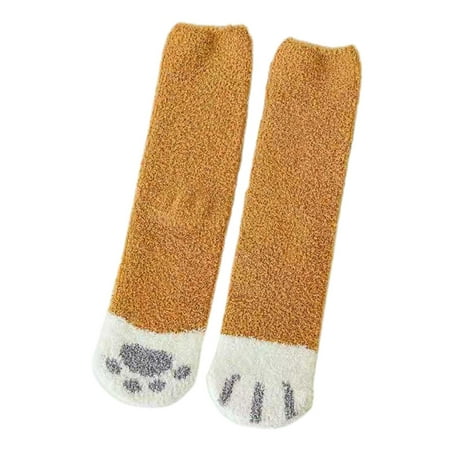 

YEUHTLL Women Winter Thick Fuzzy Plush Slipper Socks Kawaii Cartoon Cat Paw 3D Ear Striped Dot Pattern Fluffy Floor Sleeping Hosiery Foot Warmer