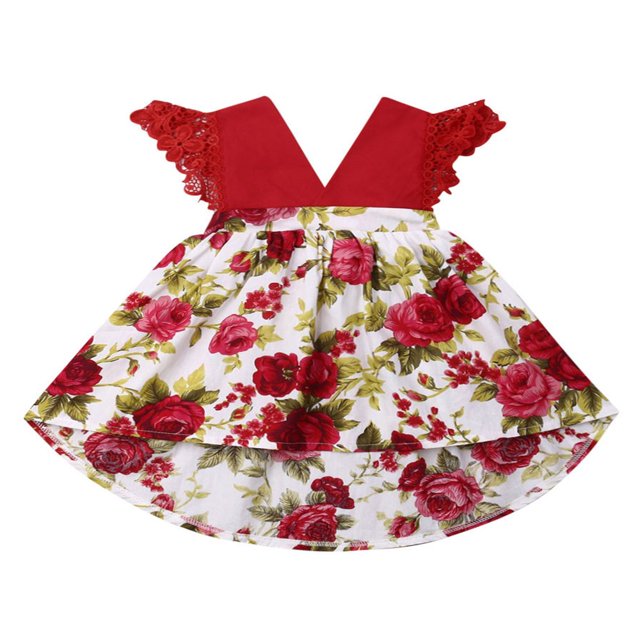 Combinaison Jaune à Fleurs d'Été pour Bébé Fille Robe Rouge