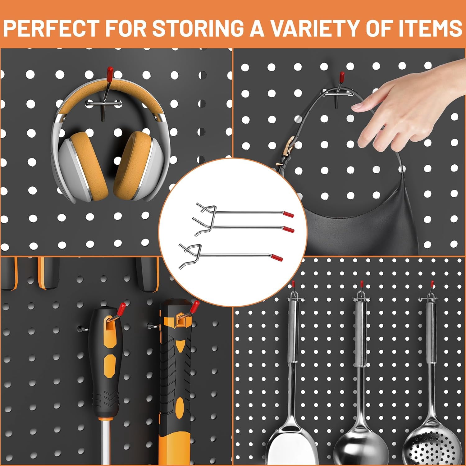 BN-LINK Pegboard Hooks, 114PCS Pegboard Accessories Organizer Kit, Pegboard Organizer Kit with Bins, Cups, Durable Metal Hooks for Tool Organization, Garage, Workshop, and Craft Storage