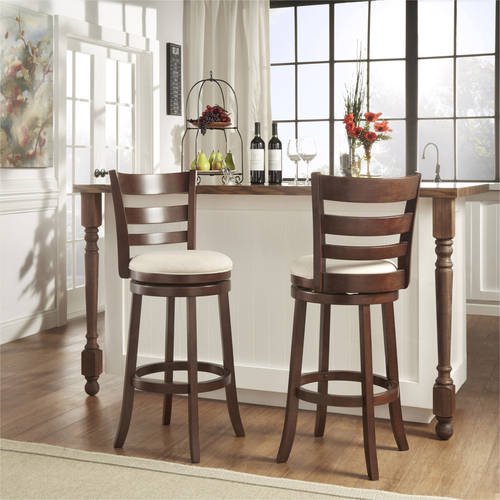 Weston Home Dark Cherry Ladder Back Swivel Bar Height Stool, Beige