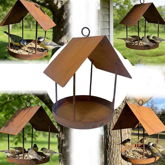 Rust Iron Hanging Bird Feeders, Vintage Metal Yard Bird Houses, Weatherproof Tree Branch Wild Bird Food Holders, Outdoor Garden Courtyard Landscape Decor