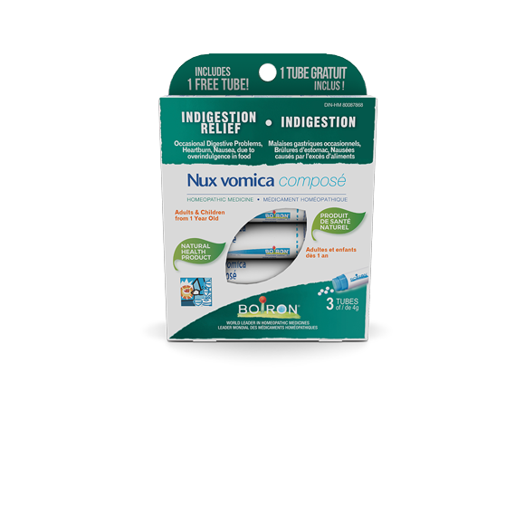 Boiron Nux vomica composé – Pack of 3 Tubes (4 g Each, Approx. 80 Pellets per Tube) – Homeopathic Medicine for Indigestion Relief