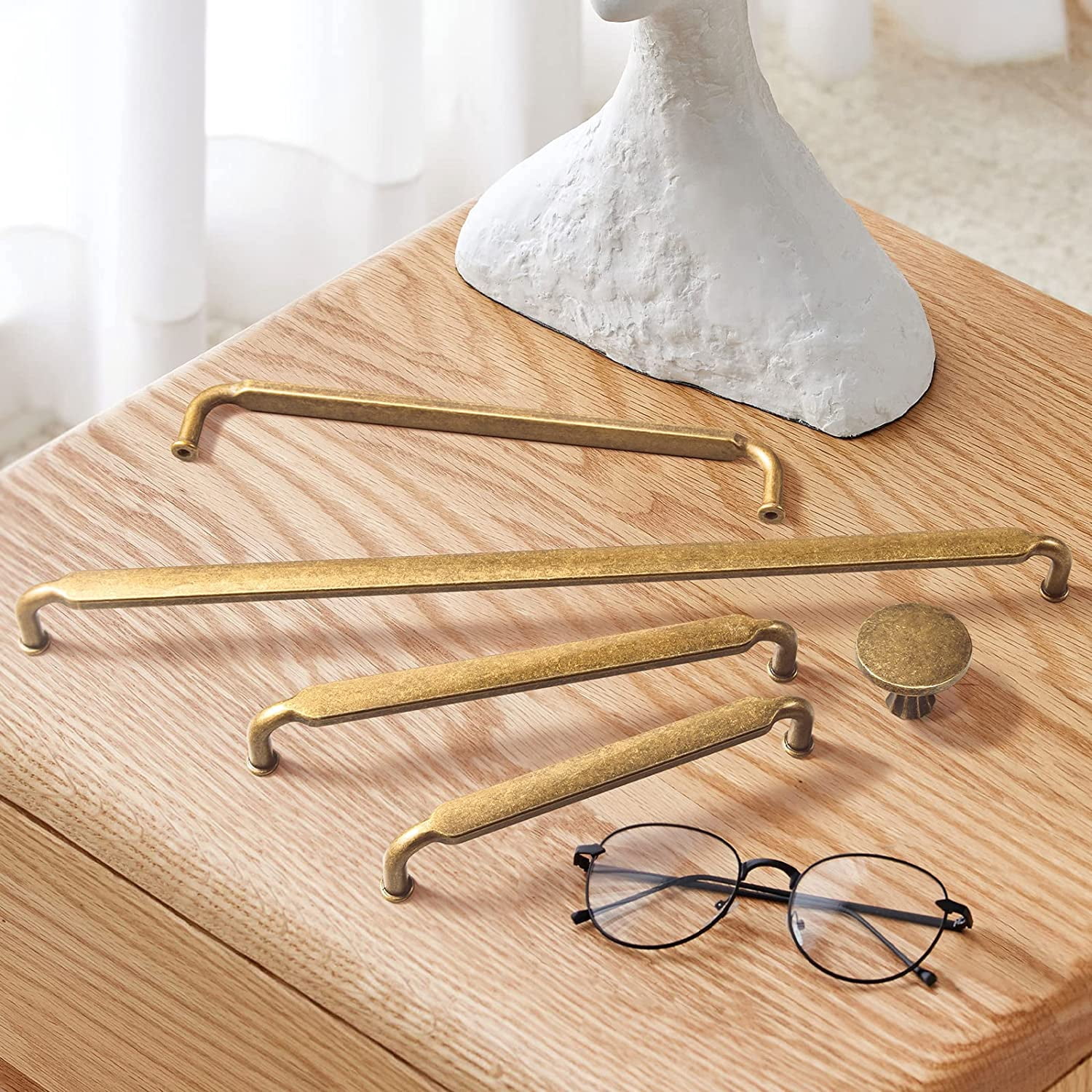 5 Inch Hole Center Antique Brass Cabinet Pulls Zinc Alloy Kitchen Drawer Pulls, 6 Pack Vintage/Retro Brass Cabinet Handles Solid Hardware for Furniture