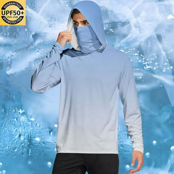 Mifsaly Mens Sun Shirts Upf 50 Lightweight Summer Hoodies Gradient Long Sleeve Quick-Dry Sun Protection Shirt Cycling Running Athletic Sweatshirt with Mask 2026 M