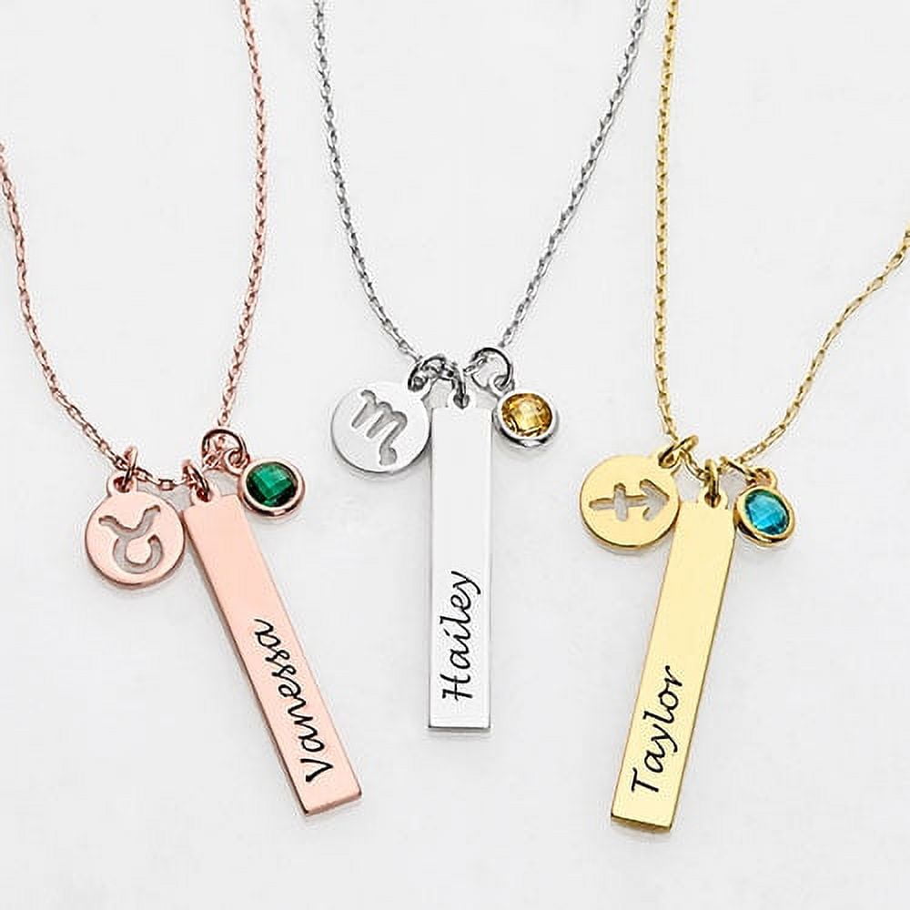 Personalized Planet Women's Personalized Name, Zodiac Sign and Birthstone Cluster Necklace