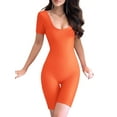 thumbnail image 3 of xiaxaixu Femmes Combinaison Courte, Manches Courtes Col Rond Côtelé Solide Slim Fit Playsuit pour la Rue Quotidienne, 3 of 8