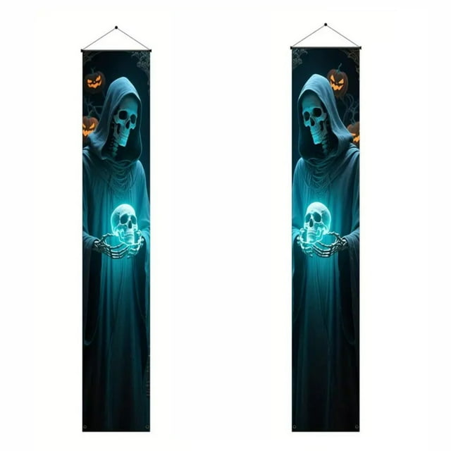 COM1950s Halloween Party Decorations, Halloween Door Decorations, Halloween Door Curtain Couplet Hanging Pumpkin Ghost Skeleton Party Decoration Props Porch Decorations for the Ultimate Halloween Part
