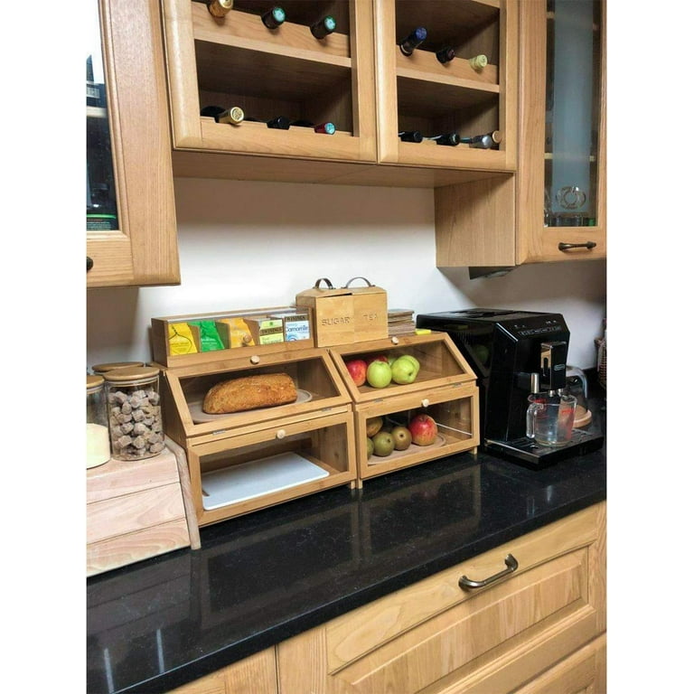 HOMEKOKO Vintage Large Wood Bread Box for Kitchen Counter, Retro D