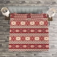 thumbnail image 3 of Ambesonne Nordic Quilted Bedspread Set 3 Pcs, Scandinavian Snow Pattern, Queen Size, Dark Coral White Blush, 3 of 3