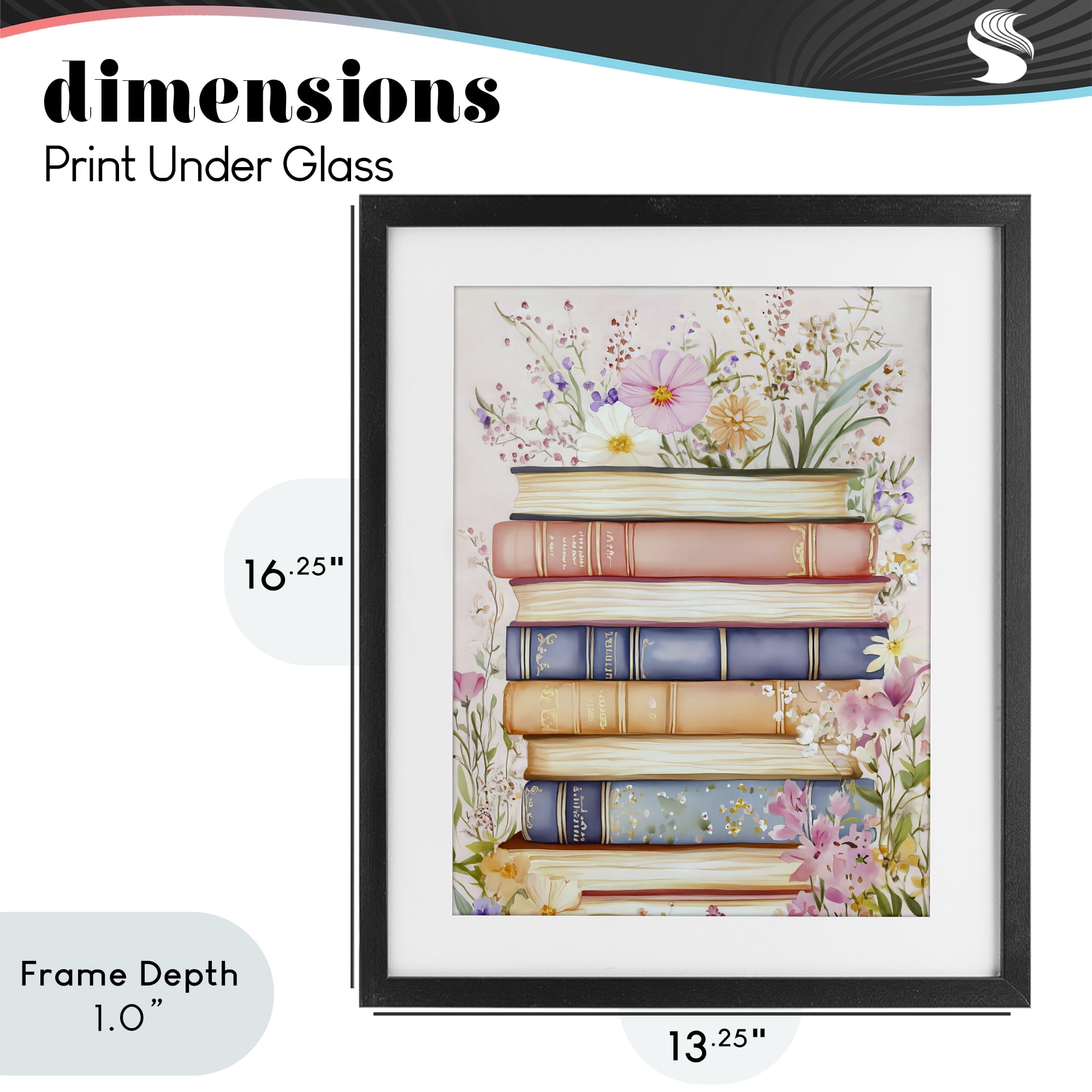 Stupell Industries Blooming Bookstack in Pastels Black Framed Print Under Glass, design by LSR Design Studio