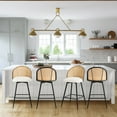 thumbnail image 3 of ANMINY Rattan Swivel Bar Stools, 26" Counter Height Set of 4, Upholstered Chairs Barstools with Full Back and Metal Legs Modern PU Fabric Seat for Kitchen Island, 3 of 10