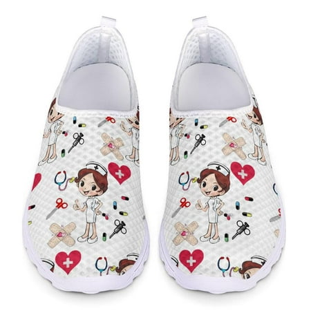 

Cartoon Nurse Pattern Designer Mesh Casual Shoes for women 2024 Summer Ladies Loafers Women Slip On Sneakers Light Big Size 2024