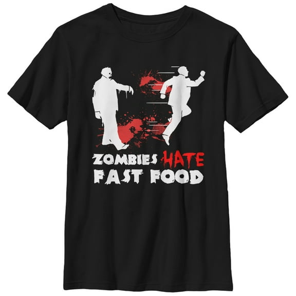 Boy's Lost Gods Halloween Zombies Hate Fast Food  Graphic Tee Black Large