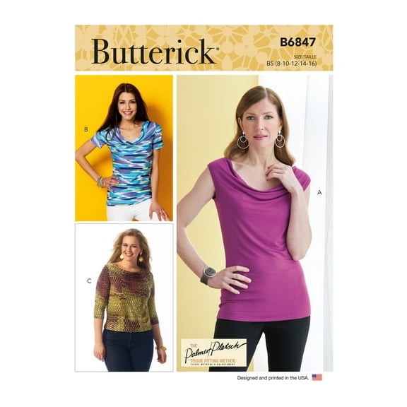 Butterick Sewing Pattern 6847 - Misses' Cowl-Neck Tops, Size: F5 (16-18-20-22-24)