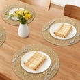 thumbnail image 2 of Round Placemats Set of 6 Woven Placemats for Home and Kitchen Indoor Table Mat Wipe Clean Yellow Brown 15inch, 2 of 6
