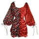 thumbnail image 1 of Vestido plisado Estampado floral Vestido sexy con manga de linterna en bloque de color con cuello en V, Rojo Methold AP001392-01B, 1 of 7